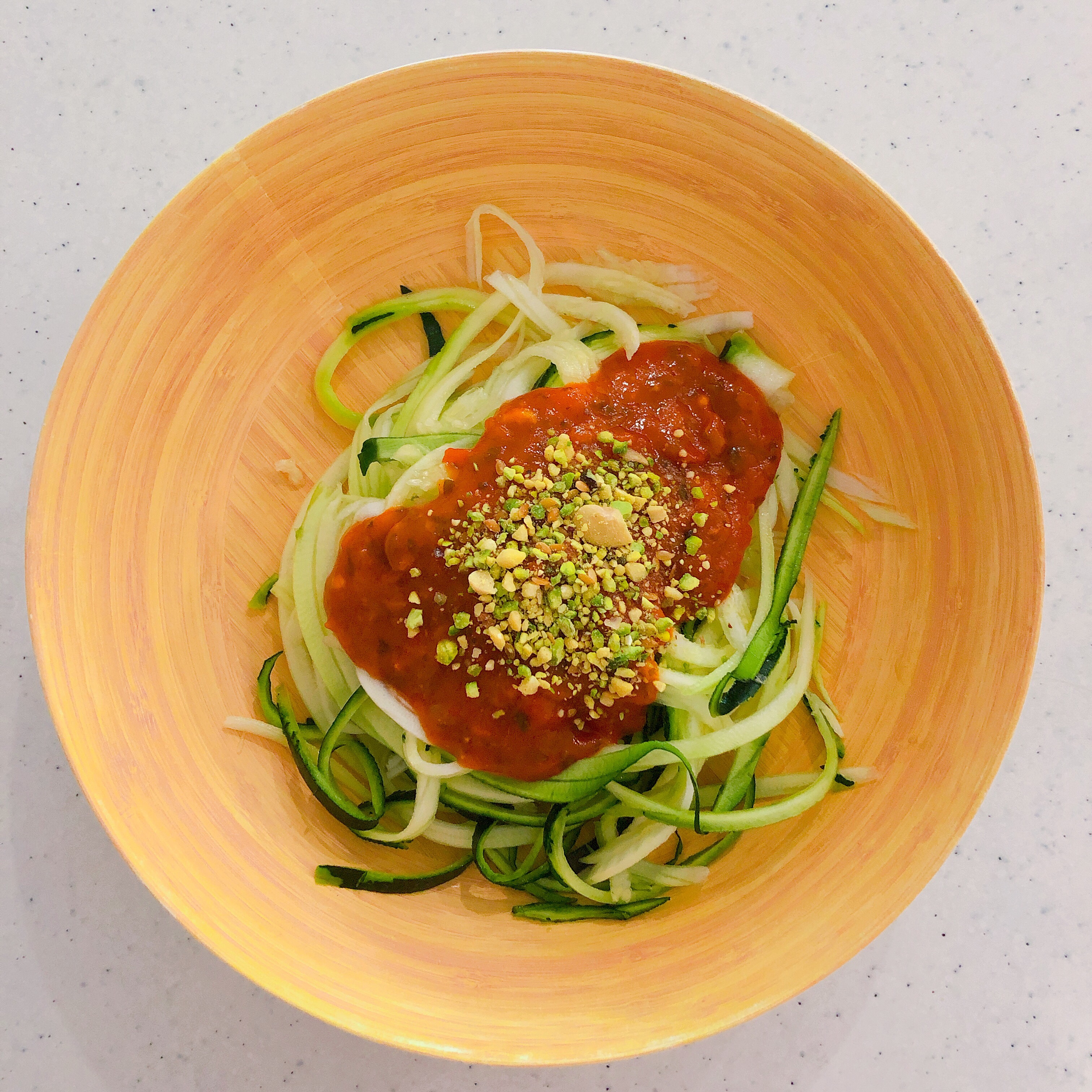 Guilt Free Zoodles Pasta With Marinara Sauce Topped With Vegan